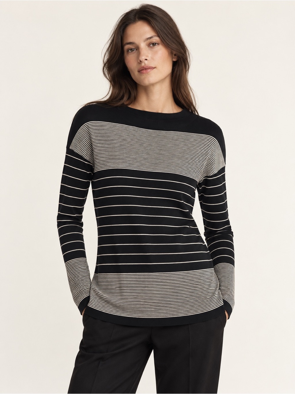 Totême Rauris Long Sleeve Black Ivory Striped Knit Sweater Top Size S